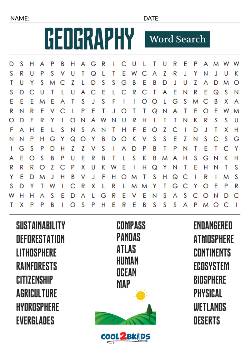 Printable Geography Word Search Cool2bKids