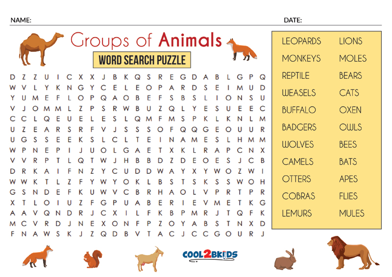 Printable Groups Of Animals Word Search Cool2bKids