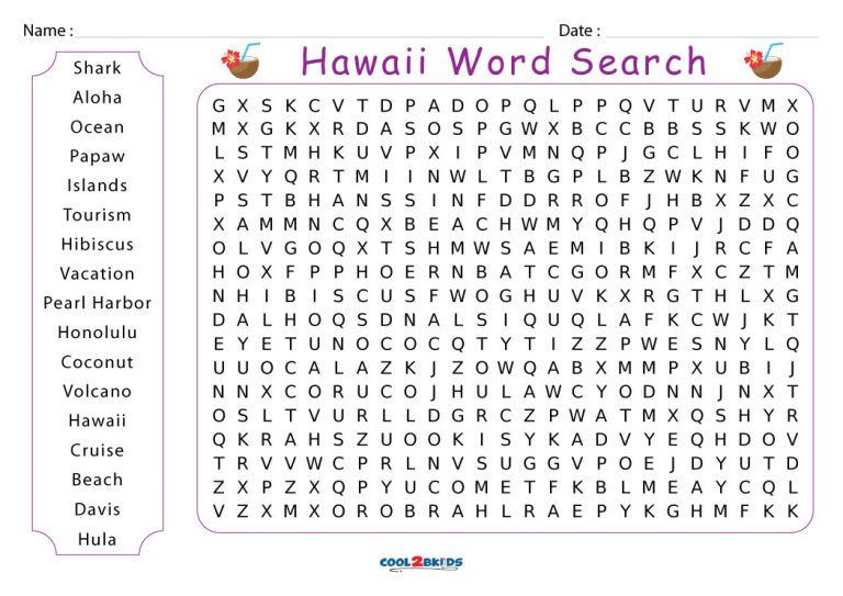 Printable Hawaii Word Search Cool2bKids