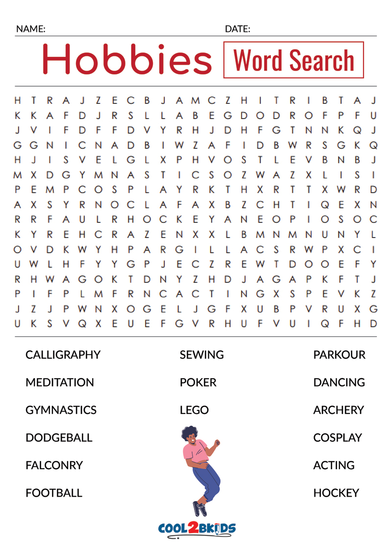 Printable Hobbies Word Search - Cool2bKids