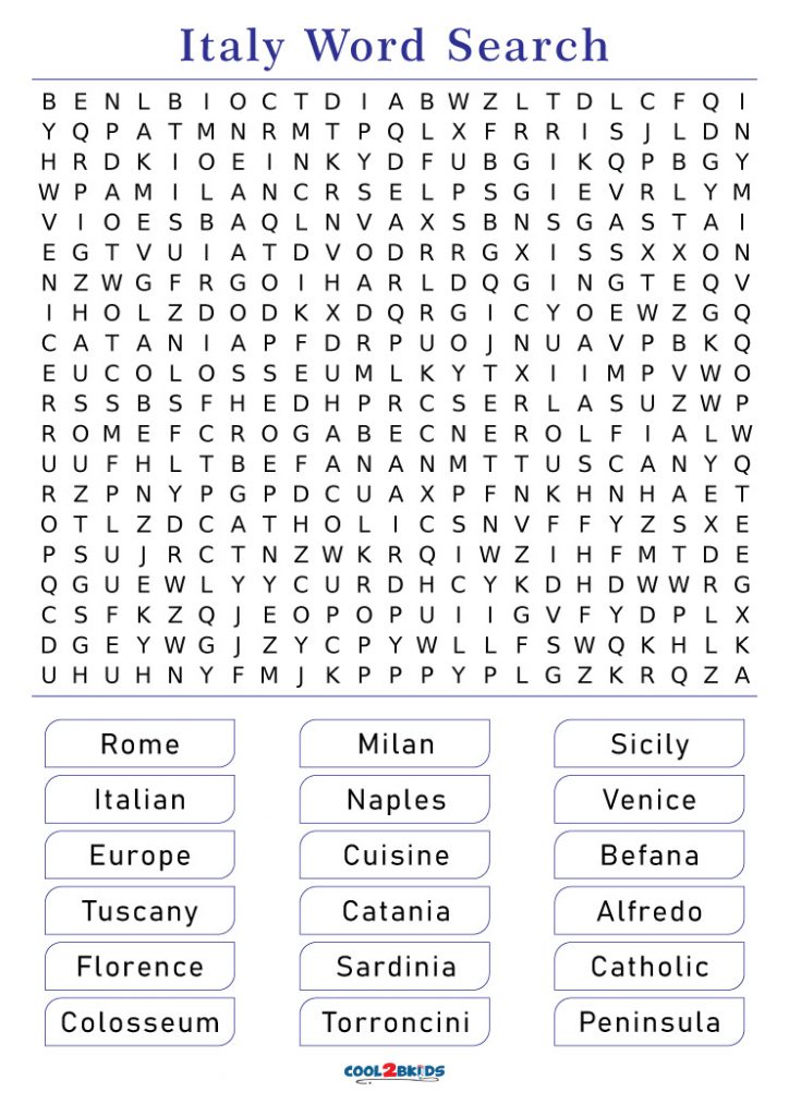 Printable Italy Word Search Cool2bKids