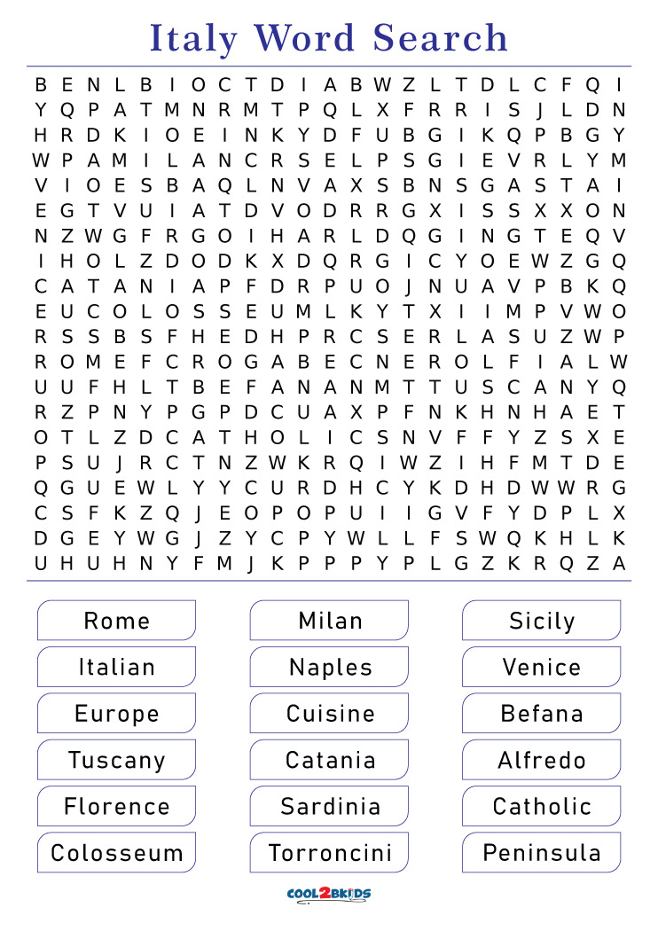 Italy Word Search Worksheet Works Studying Worksheets