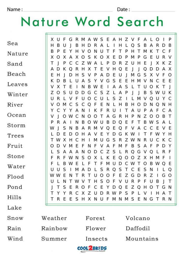 Nature Word Search Free Printable