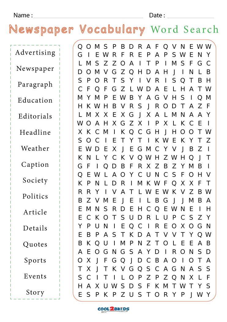 Printable Newspaper Word Search Cool2bKids
