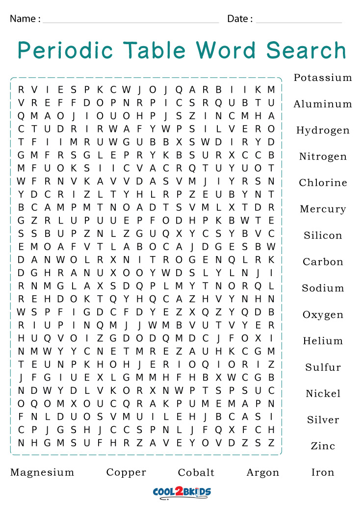 Printable Periodic Table Word Search