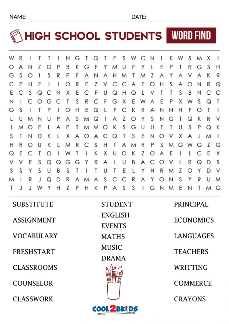 Printable high school word search cool2bkids
