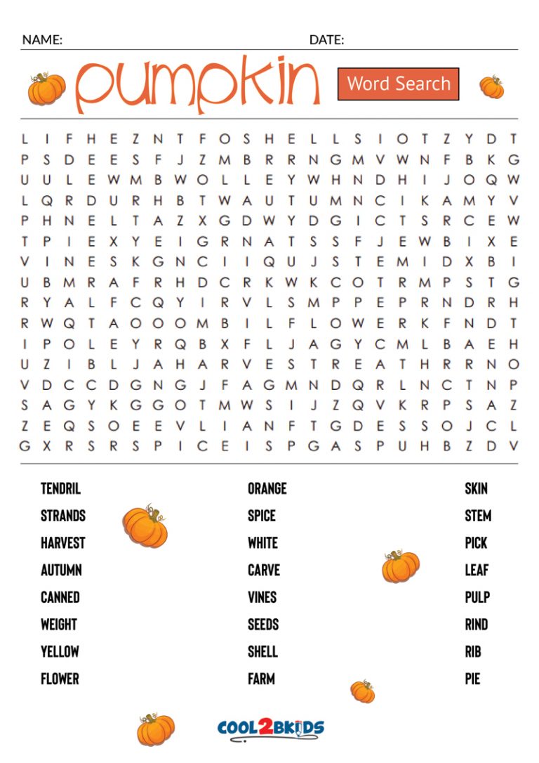 Printable Pumpkin Word Search - Cool2bKids