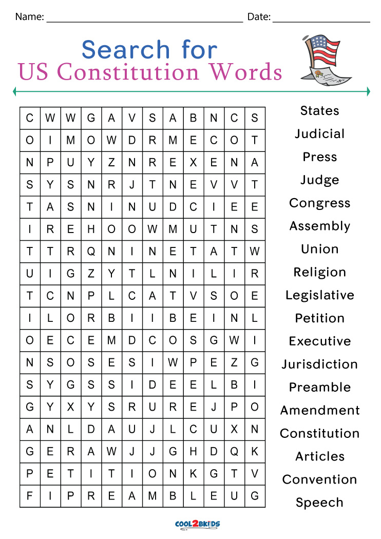 Printable Constitution Word Search Cool2bKids