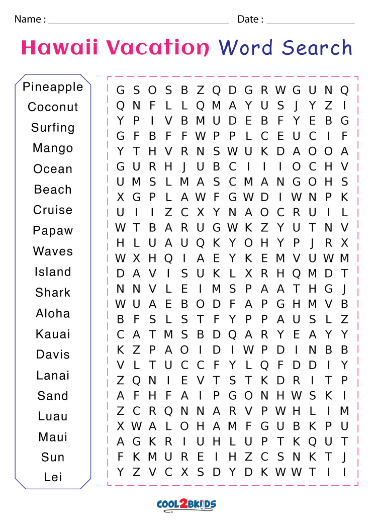 Hawaii Word Search Printable Printable Templates