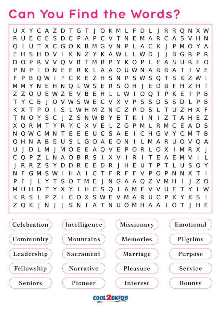 Large Print Word Search Puzzles For Seniors Printable