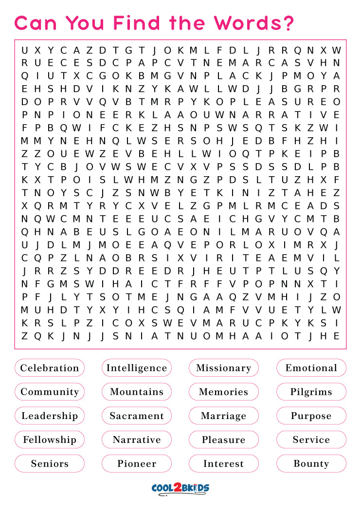 Large Print Word Searches For Seniors Printable