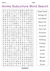 Anime & Manga Crosswords, Word Searches, Bingo Cards - WordMint