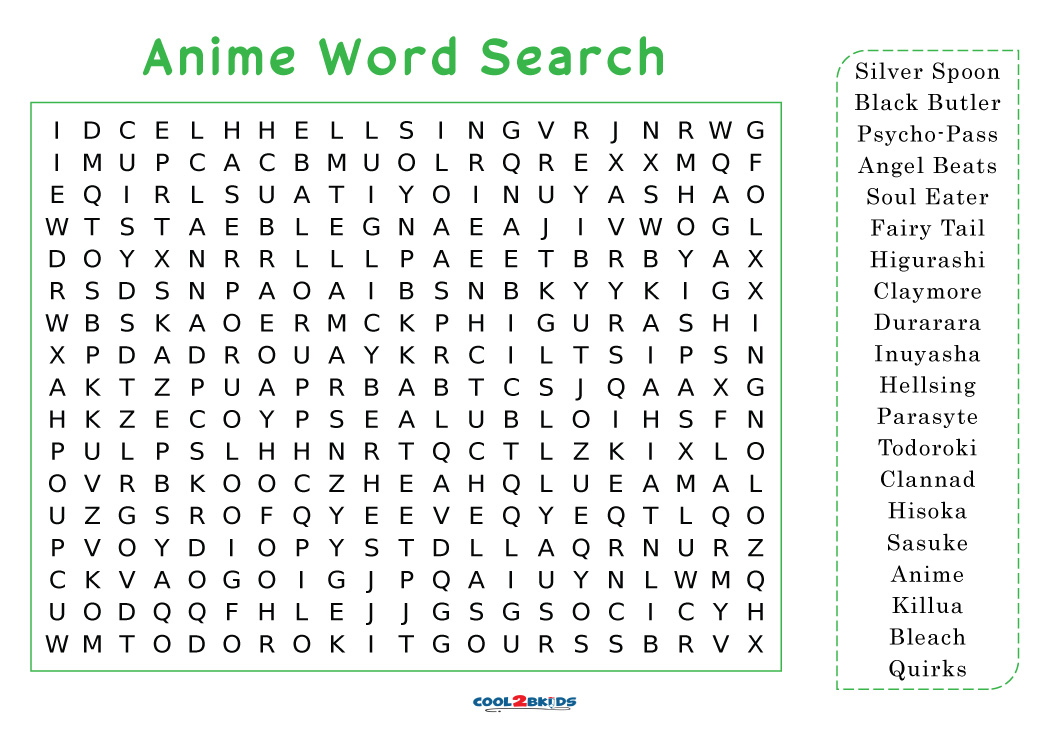 Printable Anime Word Search