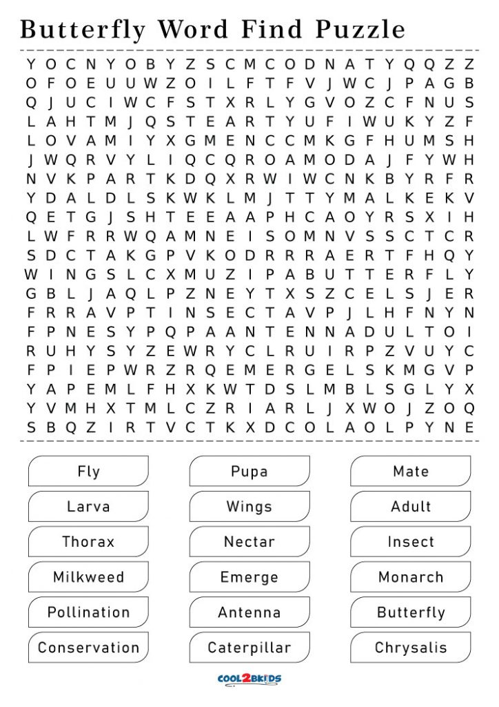 Printable Butterfly Word Search - Cool2bKids