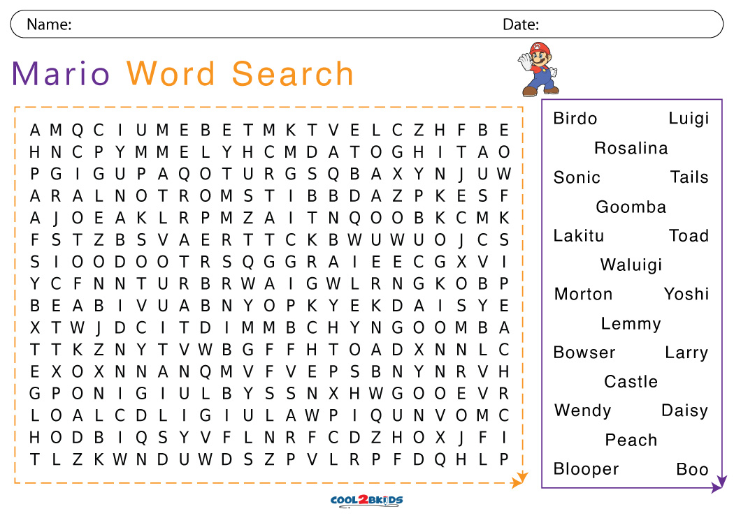 Printable Mario Word Search Cool2bKids