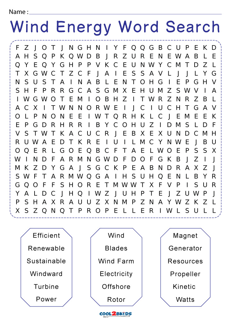 Printable Energy Word Search