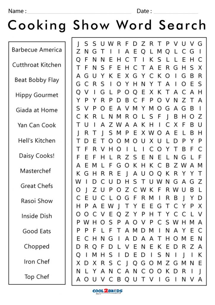Printable Cooking Word Search