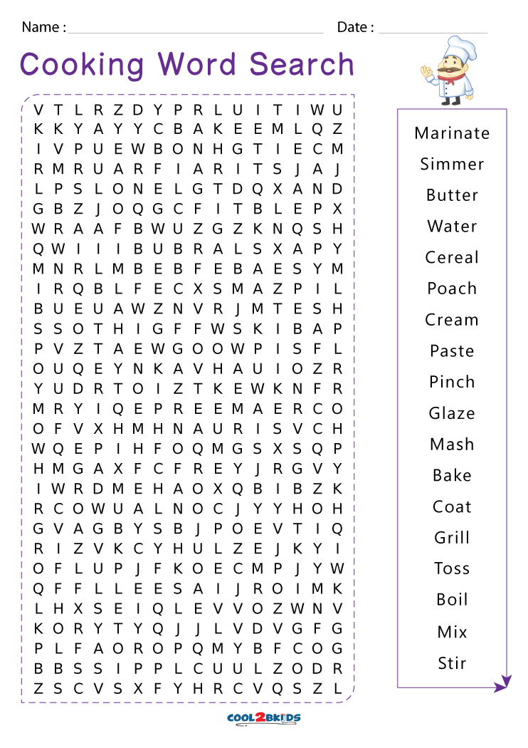 Printable Cooking Word Search