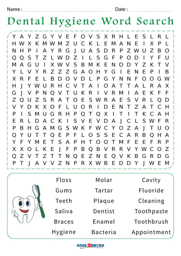 Printable Hygiene Word Search