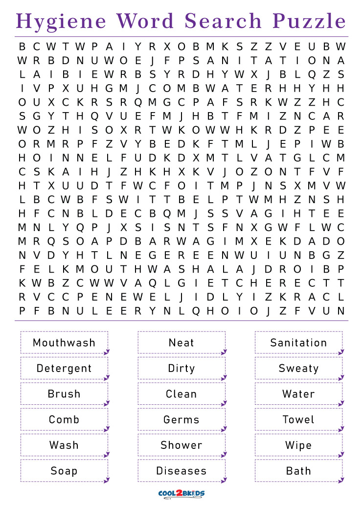 Printable Hygiene Word Search
