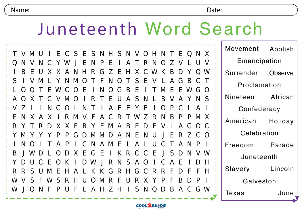 Printable Juneteenth Word Search Printable Juneteenth Word Search