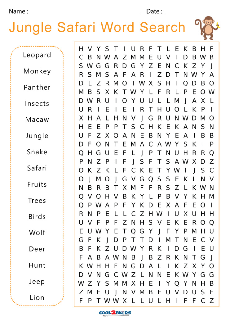 safari animals word search