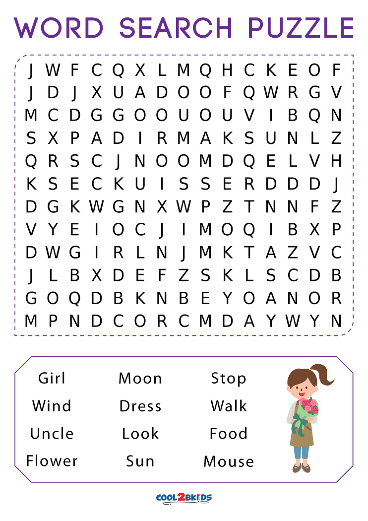Printable Word Search for 6 Year Olds