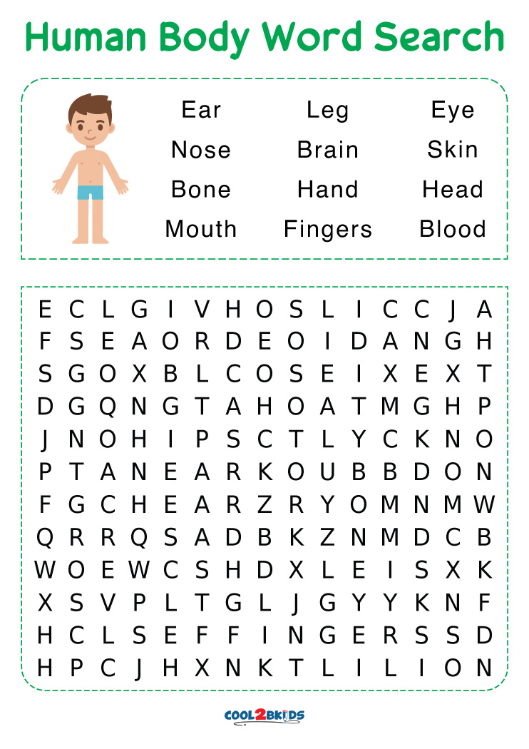 Human Body Word Search Puzzle - Free Printable Templates