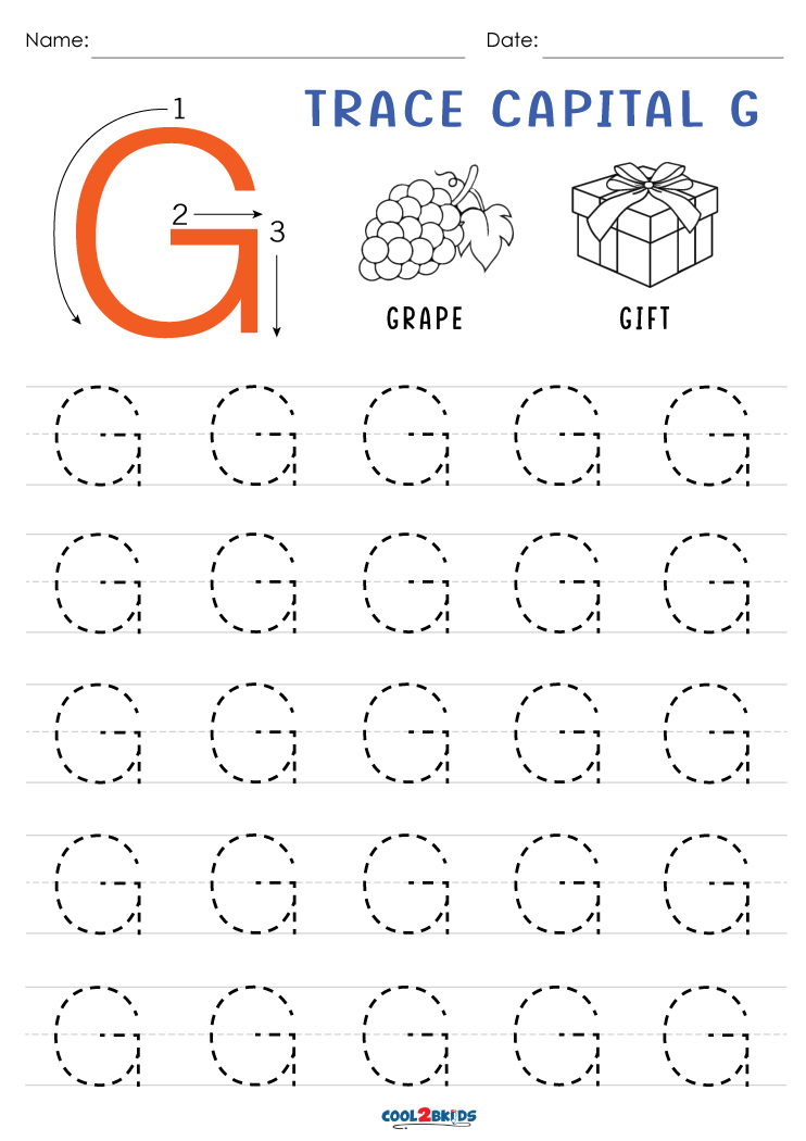 Free printable letter g tracing worksheets