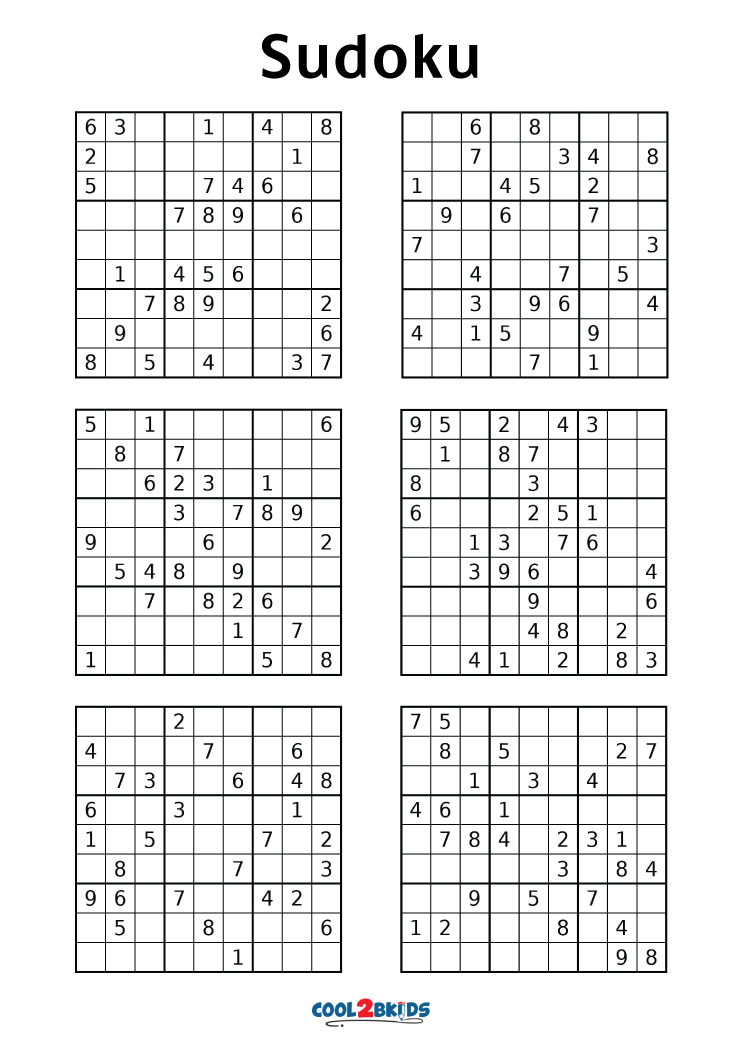 Free Printable Sudoku 6 Per Page Puzzles