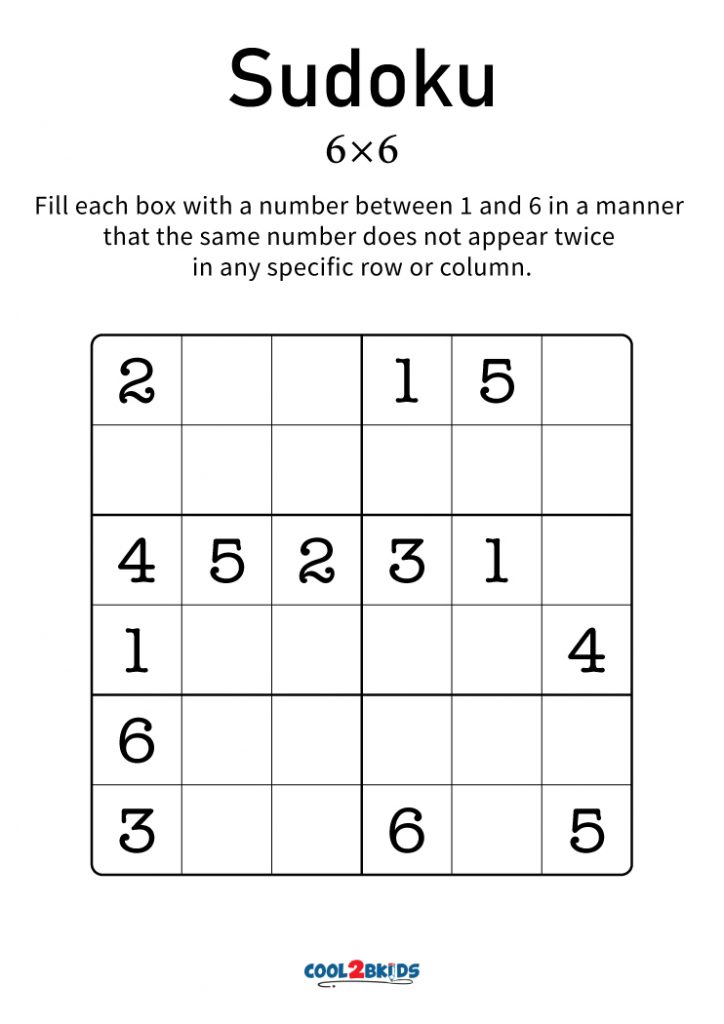 Free Printable Sudoku 6x6 Puzzles