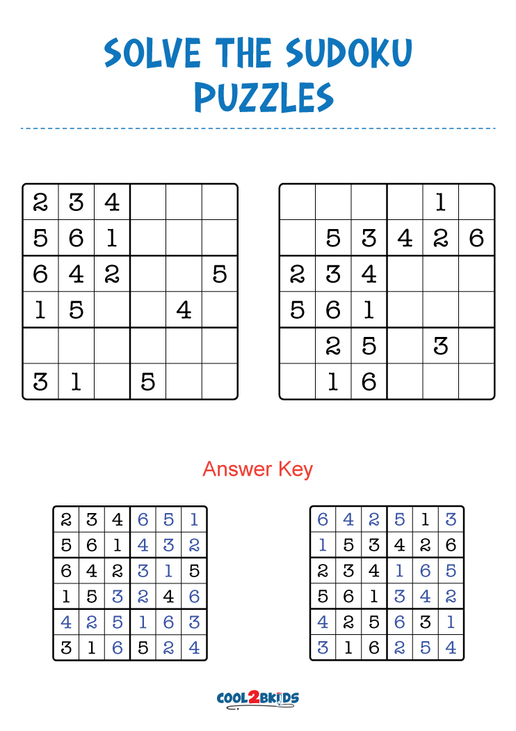 Free Printable Sudoku 6x6 Puzzles
