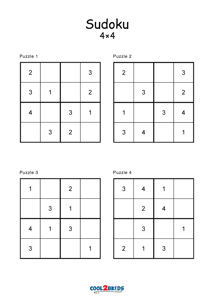 Printable Sudoku for Kids - 4x4 Grid - Easy