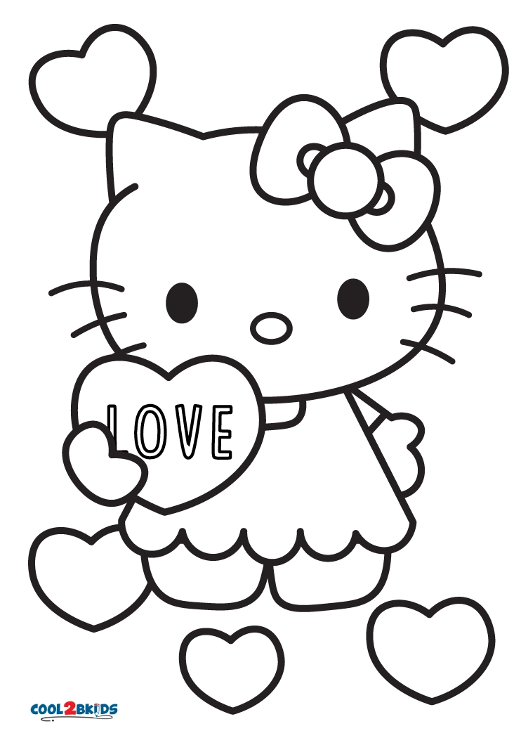 Hello kitty valentines day coloring pages