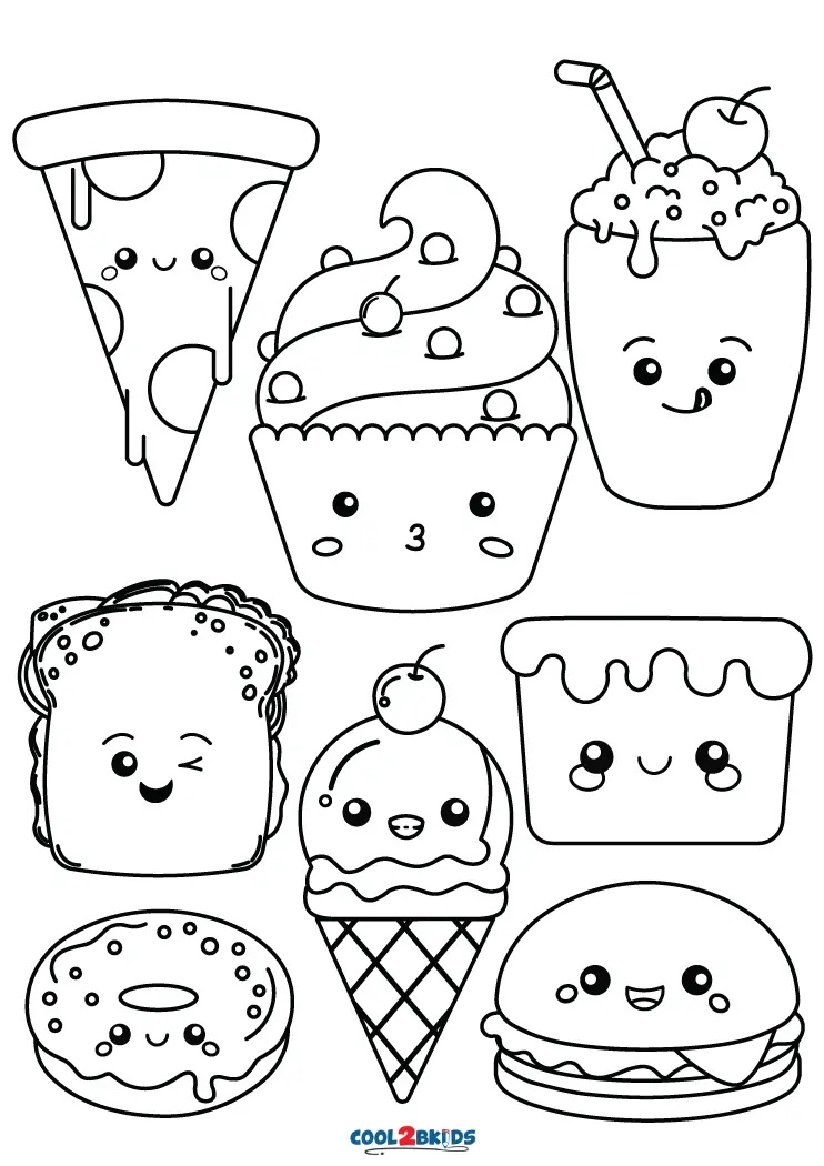 kawaii food coloring pages