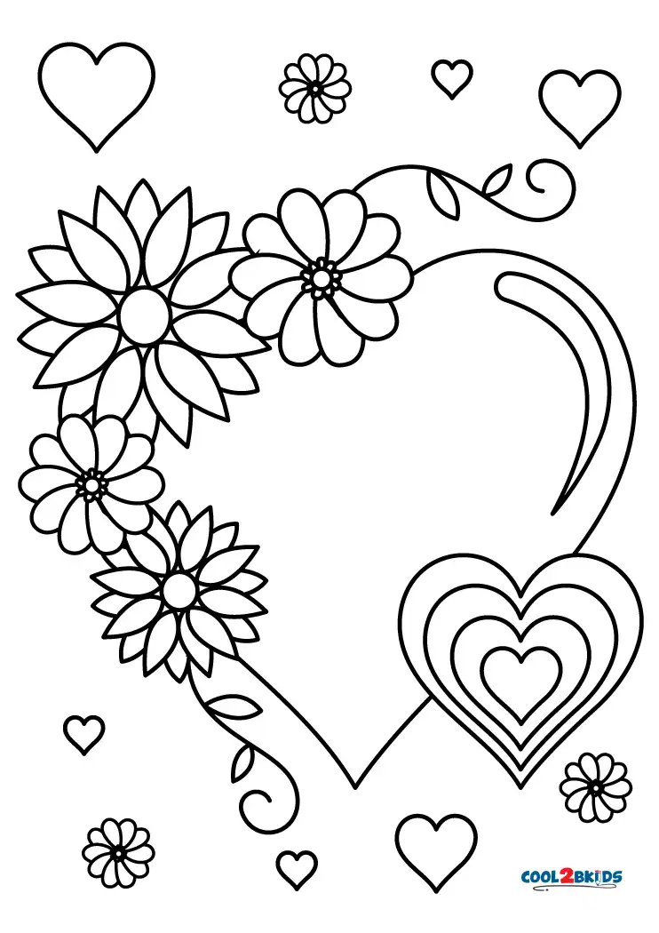 Printable Flower Coloring Pages Heart Coloring Pages Colouring Pages ...