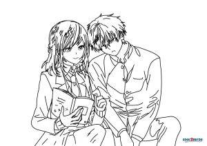 Cute Couple Anime Coloring Pages  Anime Couple Coloring Pages  Coloring  Pages For Kids And Adults