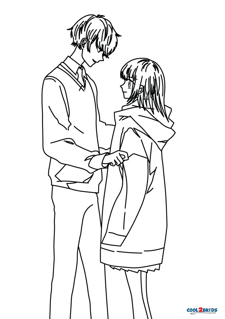 Free Cute Anime Couple Coloring Page  Coloring Page Printables  Kidadl