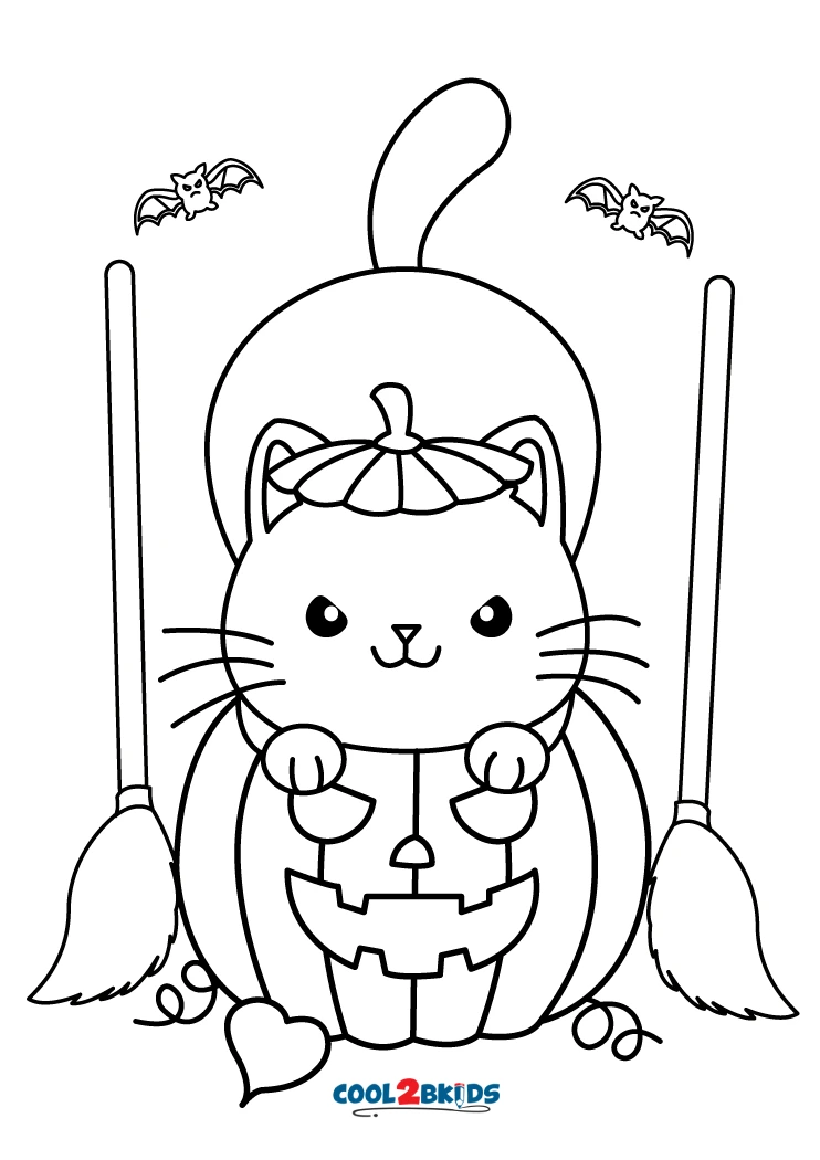 Dibujos de Gatos en Halloween Para Colorear