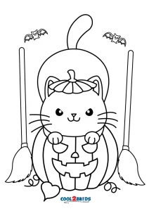 Desenhos gratuitos para colorir de gatos de Halloween para