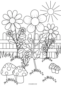 Desenhos de Jardim de Flores para Imprimir e Colorir