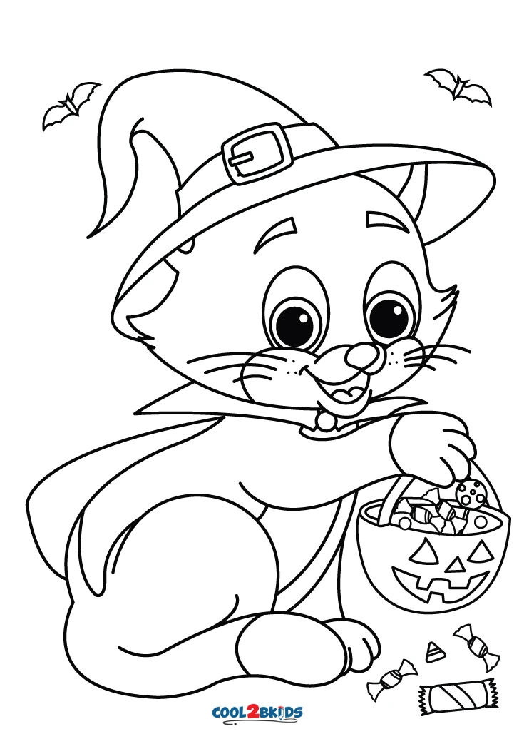 Desenhos de Gatos de Halloween Para Colorir - Cool2bKids