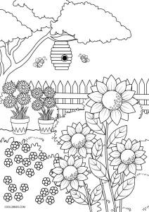 Desenhos de Jardim de Flores para Imprimir e Colorir