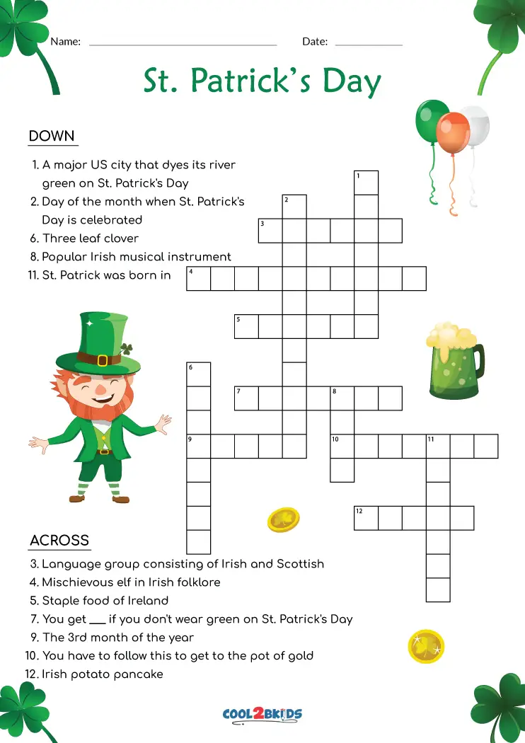 Free Printable St Patrick s Day Crosswords