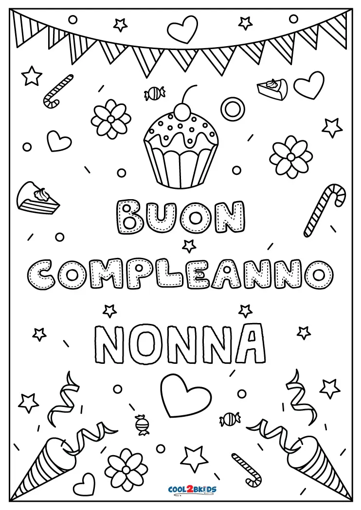 Buon Compleanno Nonna da Colorare - Disegni per Bambini da Stampare