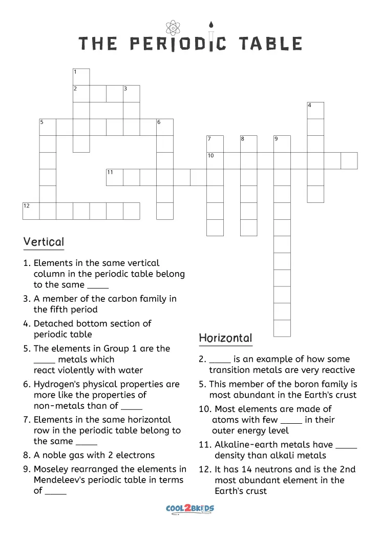 Printable Element Crossword Puzzle and Answers